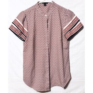 Ann Taylor Extra Small XS orange & White Pattern  Short Sleeve Button Up Top